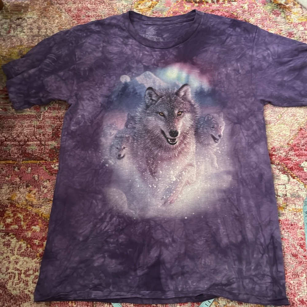 Men's The Mountain T-Shirt Wolf Tie Dyed L Tie Dyed USA Cotton All-Over Winter